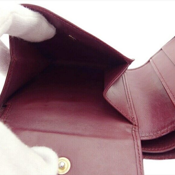 Authenticity guaranteed USED Cartier Bi -fold Wallet Bordeaux x Leather x Gold - Picture 5 of 11